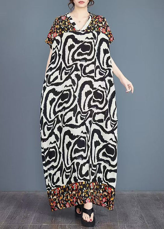 Vacation Summer Oversized Print Cotton Dresses Italian Patchwork