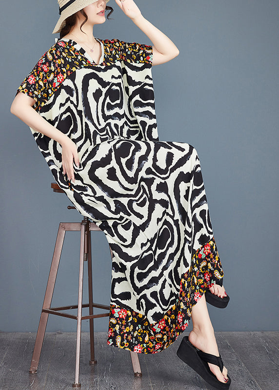 Vacation Summer Oversized Print Cotton Dresses Italian Patchwork