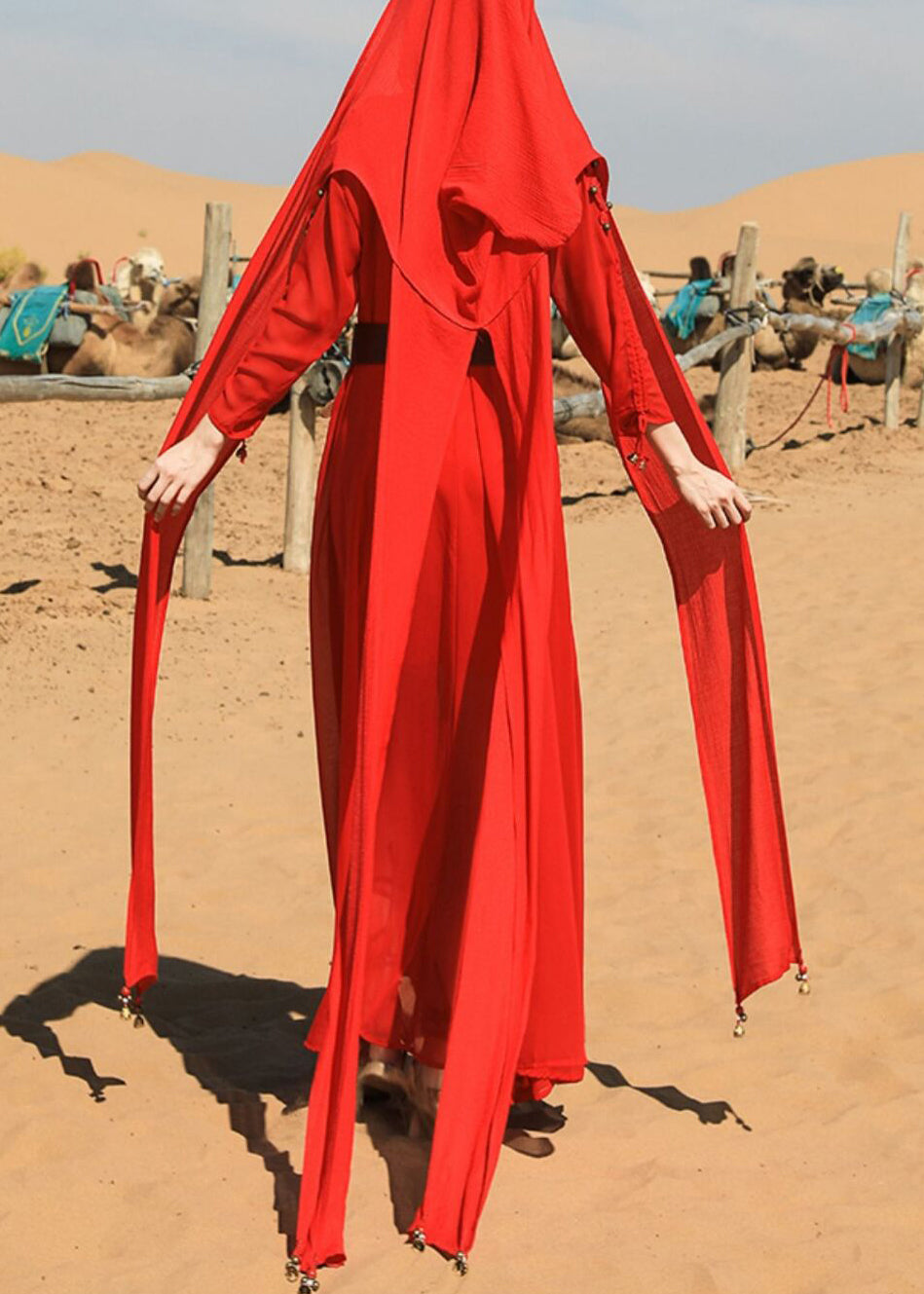 Maxi Dress Fall Tasseled V Chiffon Neck Italian Red Bead Nail