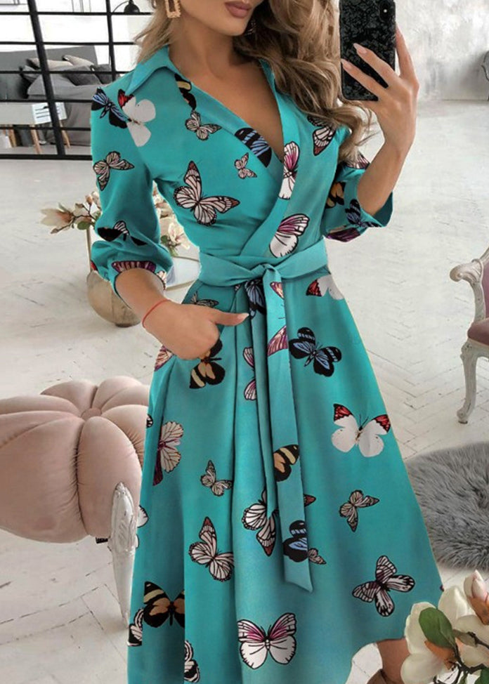 Italian Tie Dye Peter Pan Collar Tie Waist Cotton Dress Fall QR002