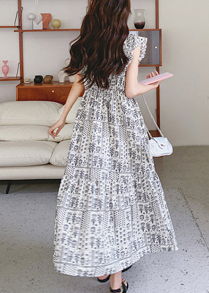 Cotton Long Summer Print Dresses Italian Neck V