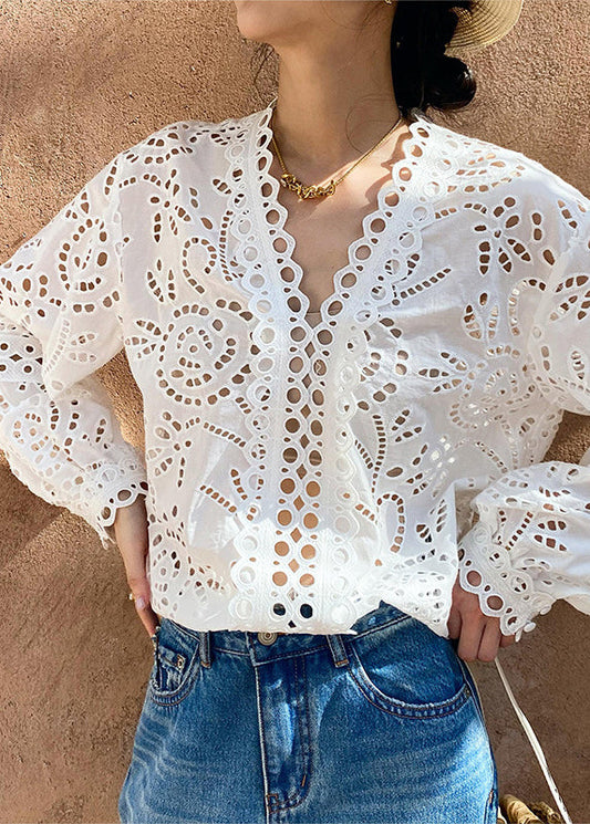 Cotton Hollow Out White Spring Italian Shirts