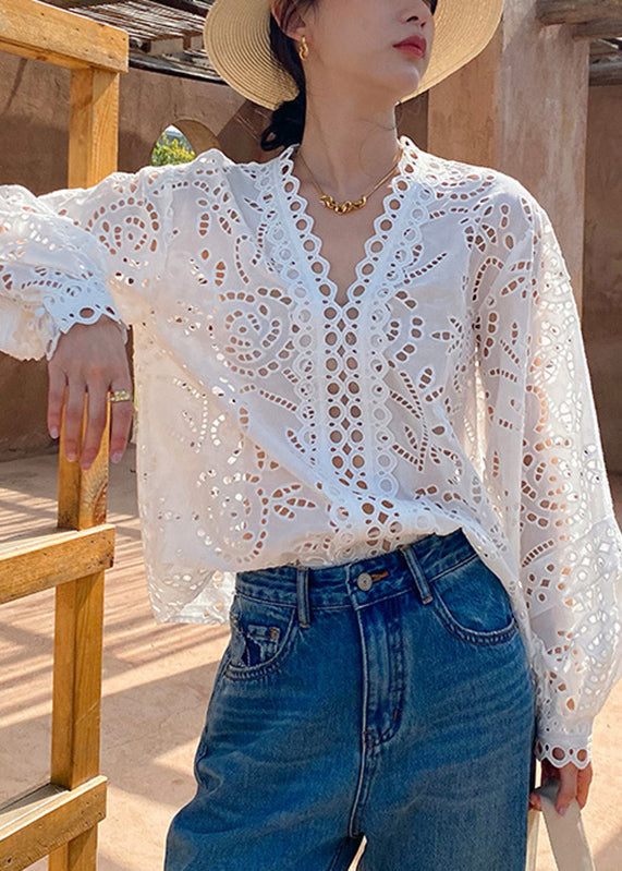 Cotton Hollow Out White Spring Italian Shirts