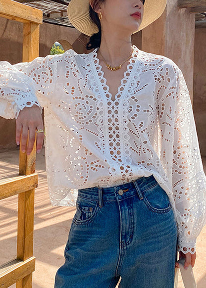 Cotton Hollow Out White Spring Italian Shirts