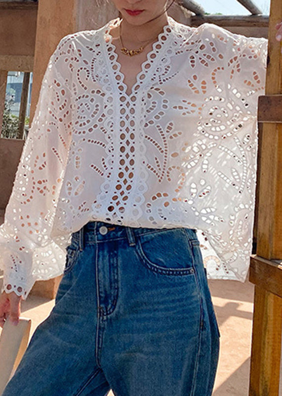 Cotton Hollow Out White Spring Italian Shirts