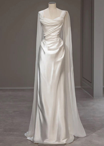 Silk Wrinkled Dress Summer Italian Solid White Party