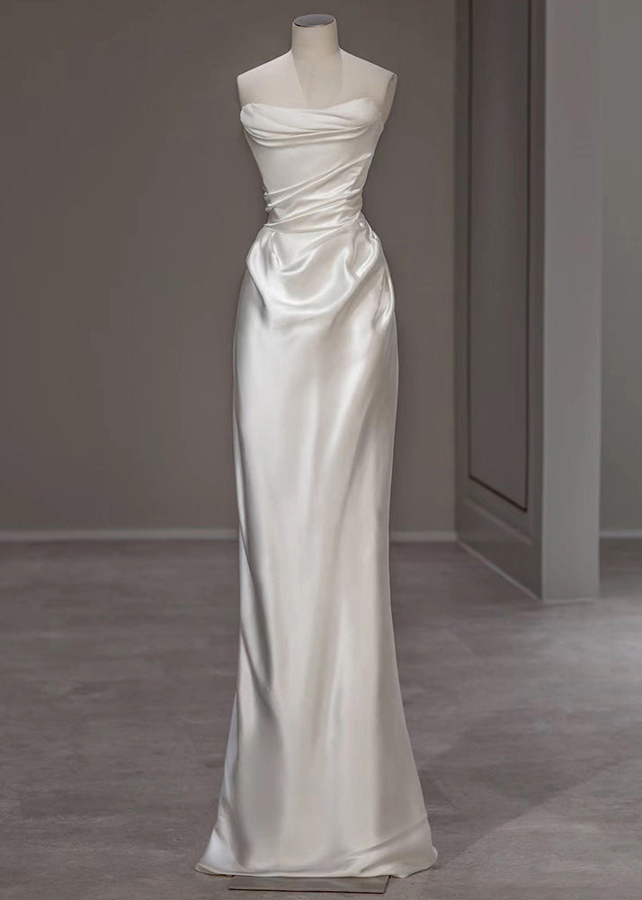 Silk Wrinkled Dress Summer Italian Solid White Party