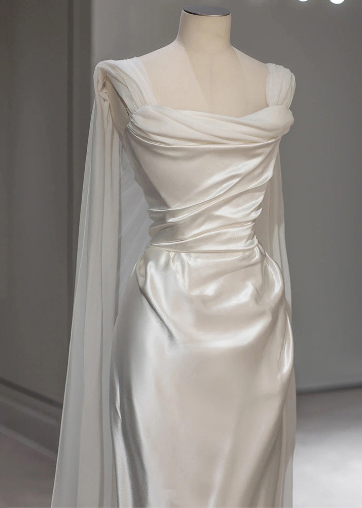 Silk Wrinkled Dress Summer Italian Solid White Party