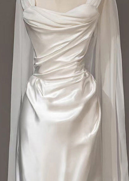 Silk Wrinkled Dress Summer Italian Solid White Party