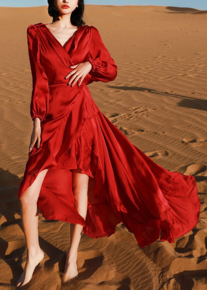 High Robe Italian Fall Wine V Dresses Neck Low Red Cotton Design