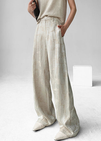 Linen Design Jacquard High Waist Original Apricot Fall Pants