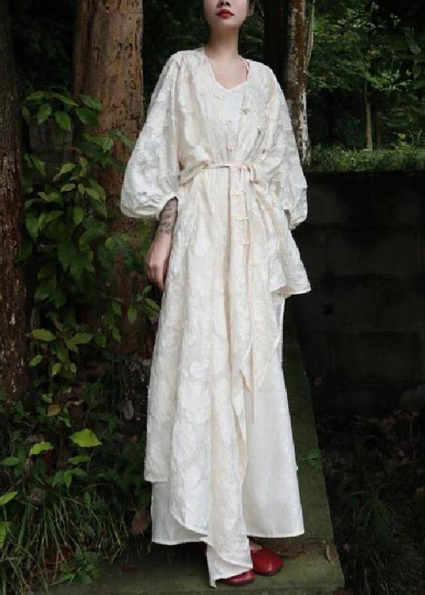 Beige Pieces Side Jacquard Set Button Two Fall Cotton Open