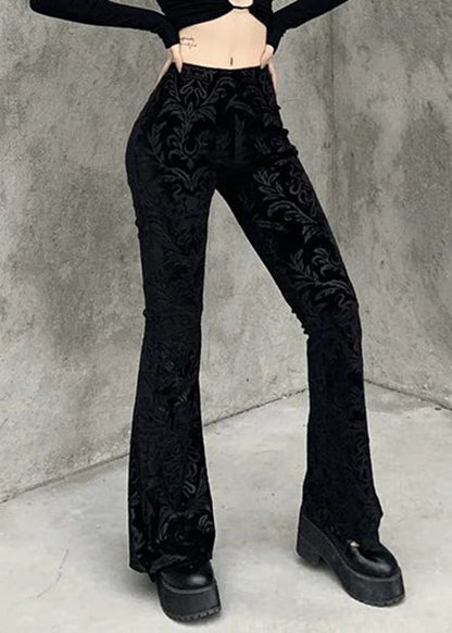 Jacquard Black High Waist Silk Velvet Flare Bottoms Spring YT011