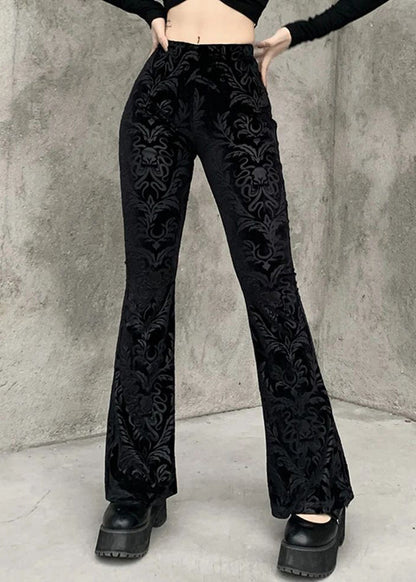 Jacquard Black High Waist Silk Velvet Flare Bottoms Spring YT011