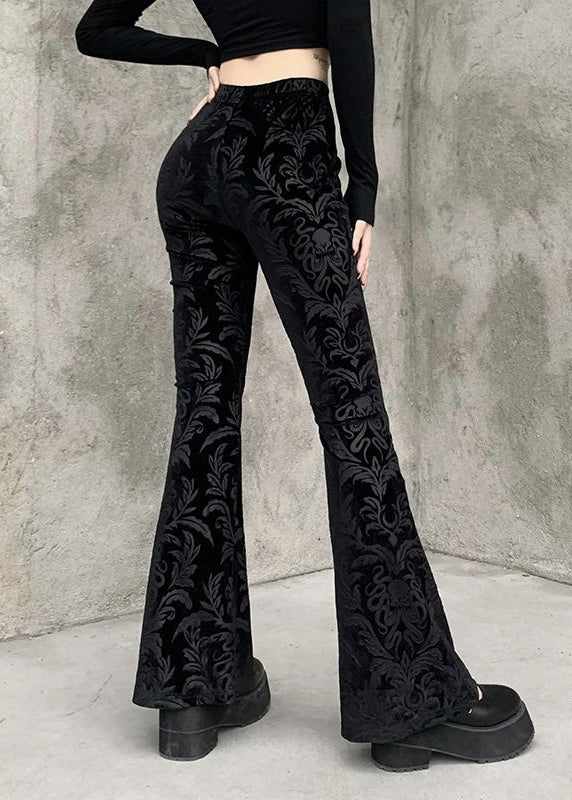 Jacquard Black High Waist Silk Velvet Flare Bottoms Spring YT011