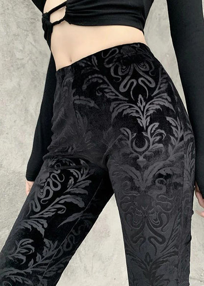 Jacquard Black High Waist Silk Velvet Flare Bottoms Spring YT011