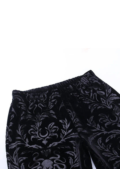 Jacquard Black High Waist Silk Velvet Flare Bottoms Spring YT011