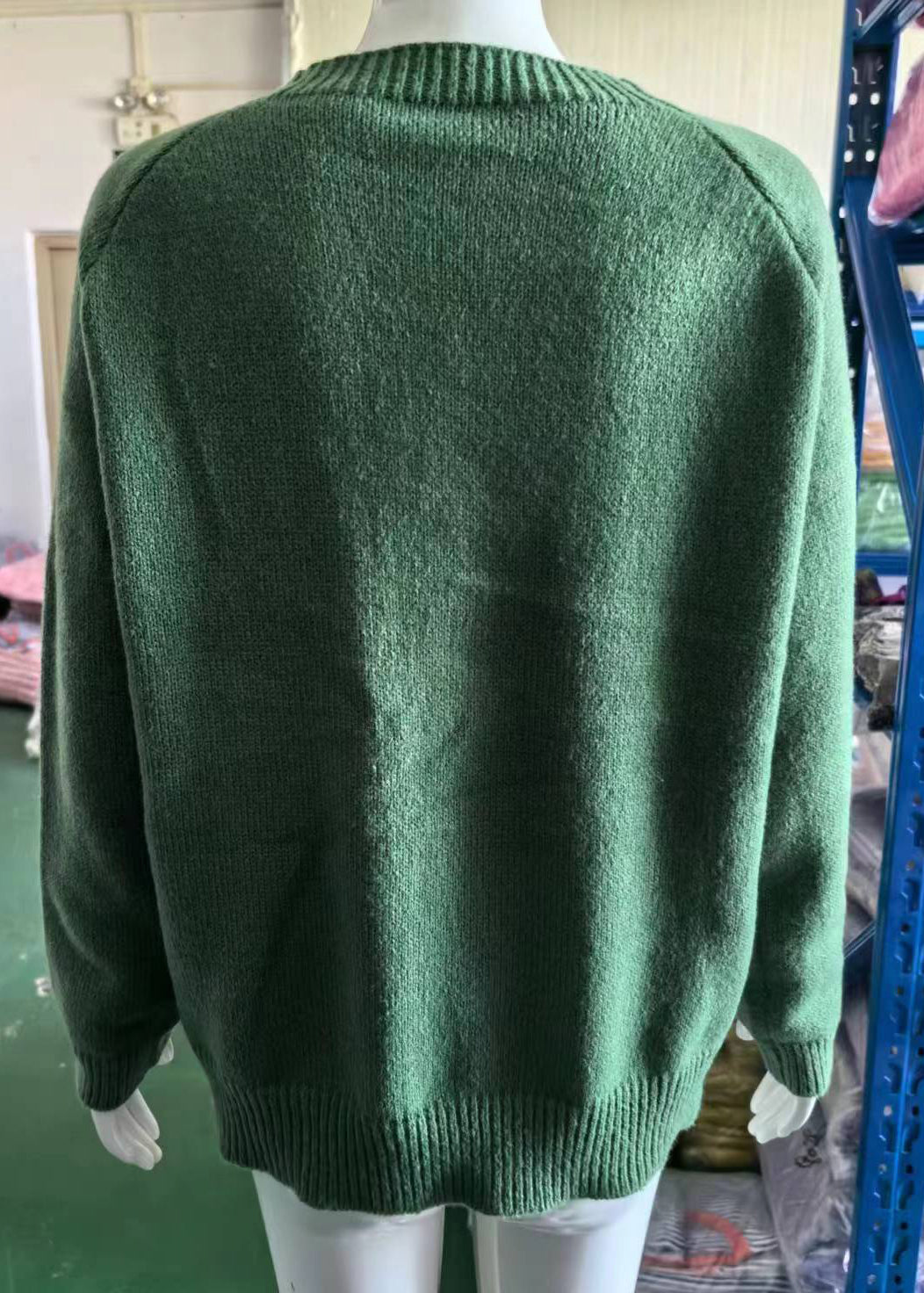 Pull en tricot confortable à col rond en jacquard vert automne QA017