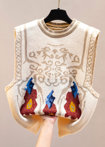 Jacquard Navy O Neck Cozy Knit Vest Sleeveless YJ011