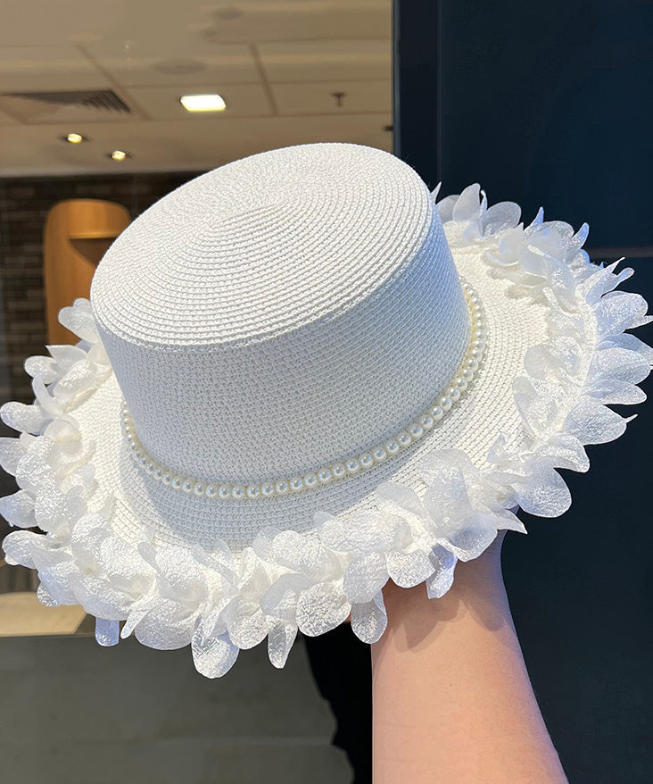 Japanese Cloche Woven Edge Lace Hat Pearl Elegant Straw Black