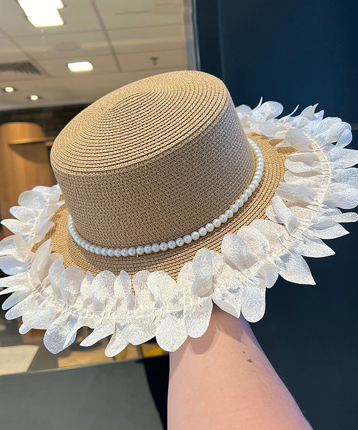 Japanese Cloche Woven Edge Lace Hat Pearl Elegant Straw Black