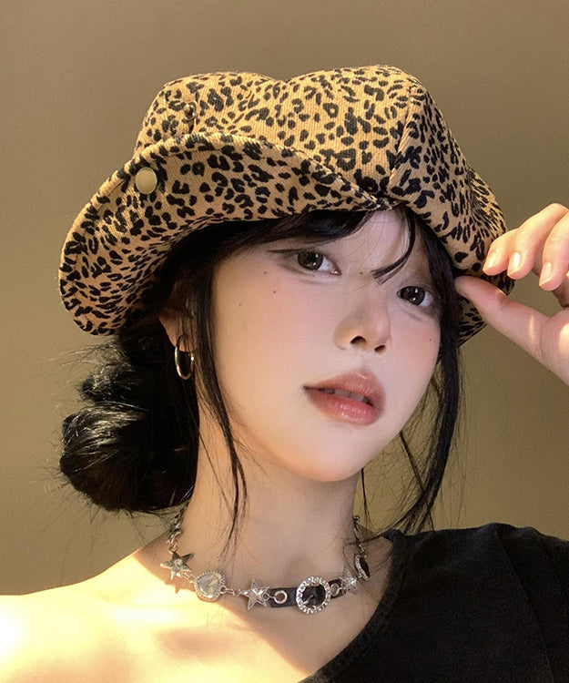 Japanese Style Coffee Leopard Print Versatile Beret Hat Autumn WB023