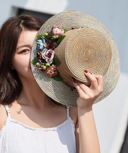 Chapeau de paille tissé à dessus plat de style japonais pour les vacances YU1011