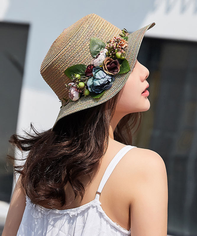 Chapeau de paille tissé à dessus plat de style japonais pour les vacances YU1011