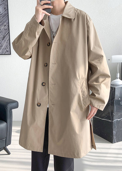 Khaki Button Oversized Cotton Mens Coats Peter Pan Collar Spring YQ006