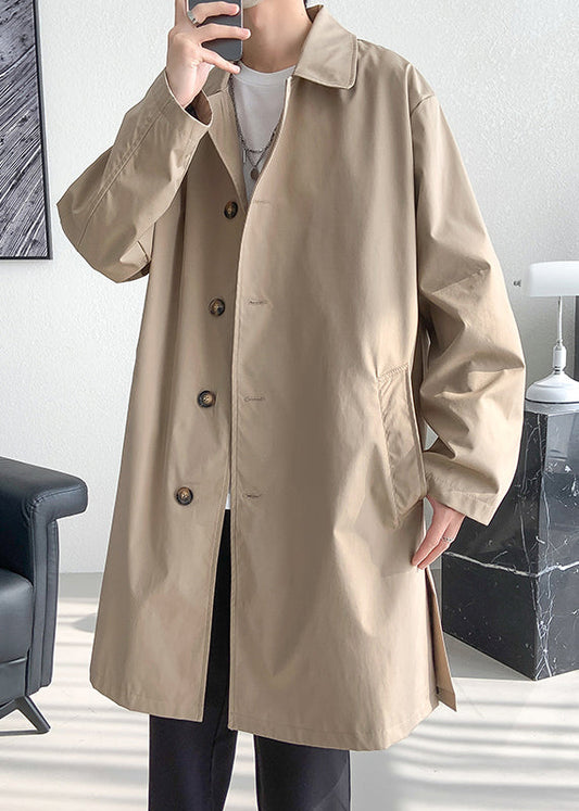 Khaki Button Oversized Cotton Mens Coats Peter Pan Collar Spring YQ006