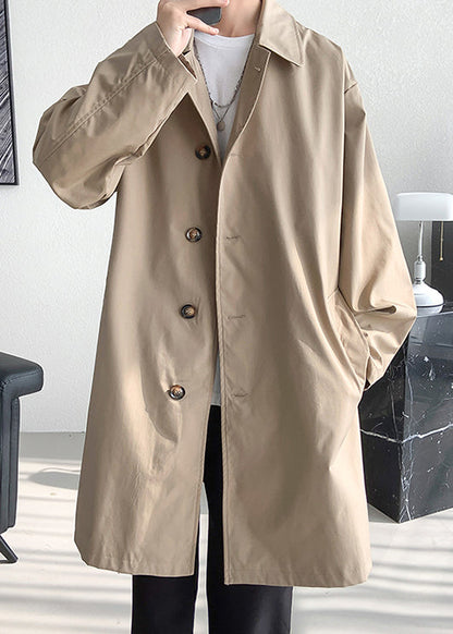Khaki Button Oversized Cotton Mens Coats Peter Pan Collar Spring YQ006