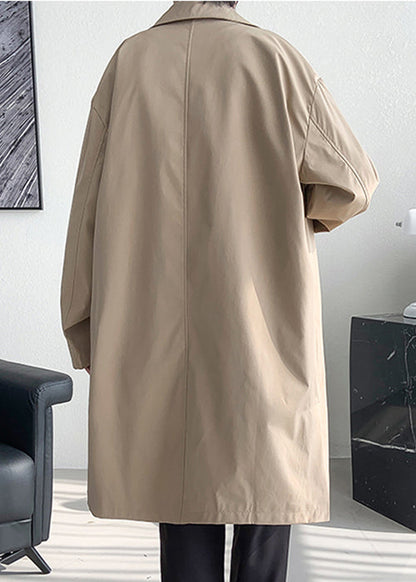 Khaki Button Oversized Cotton Mens Coats Peter Pan Collar Spring YQ006