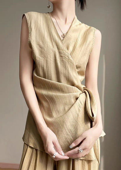 Neck Khaki Up Sleeveless Lace Solid V Cotton Shirts