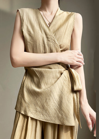 Neck Khaki Up Sleeveless Lace Solid V Cotton Shirts