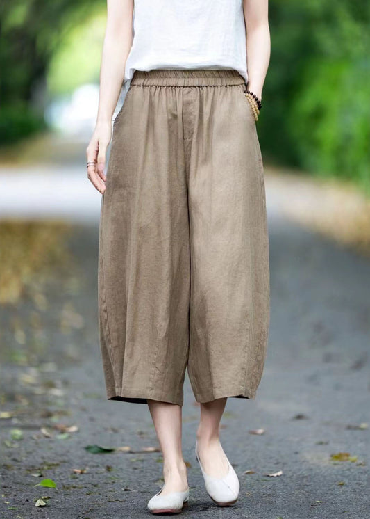 Linen Summer Crop Pockets Khaki Pants Oversized
