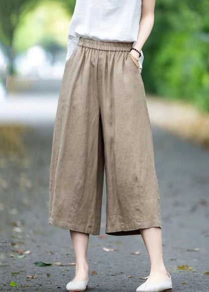 Linen Summer Crop Pockets Khaki Pants Oversized