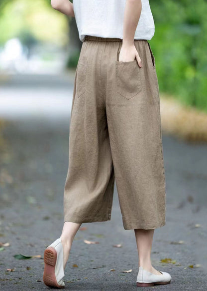 Linen Summer Crop Pockets Khaki Pants Oversized