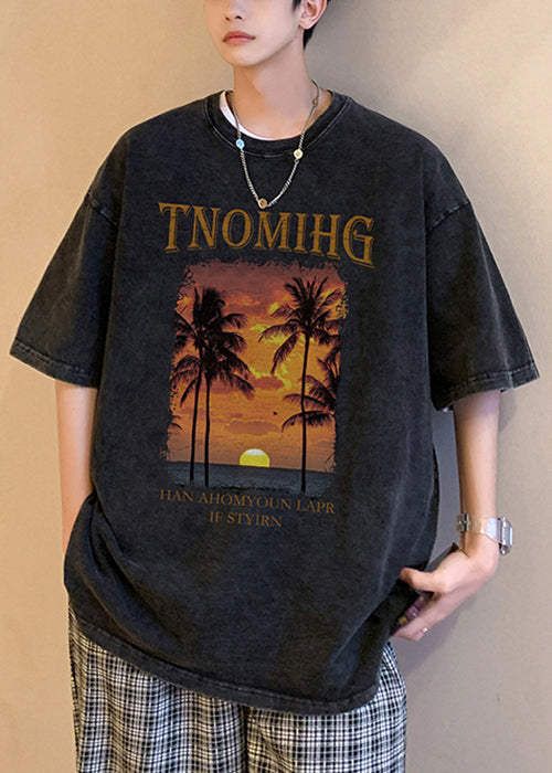 O Shirt Khaki Half Neck Sleeve Cotton Men T Oversized Print