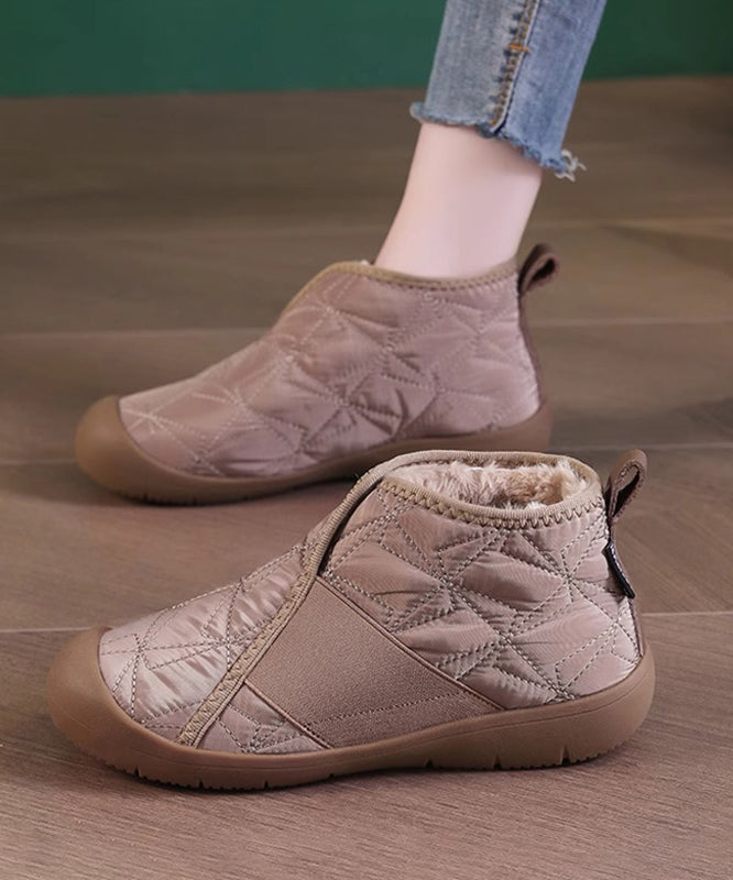 Khakifarbene, mit flauschiger Wolle gefütterte flache Schuhe für Damen WT012