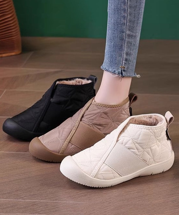 Khakifarbene, mit flauschiger Wolle gefütterte flache Schuhe für Damen WT012