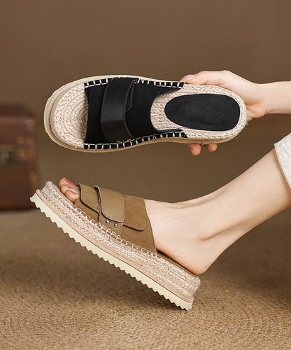 Toe Sandals Peep Platform Splicing Slide Suede Khaki