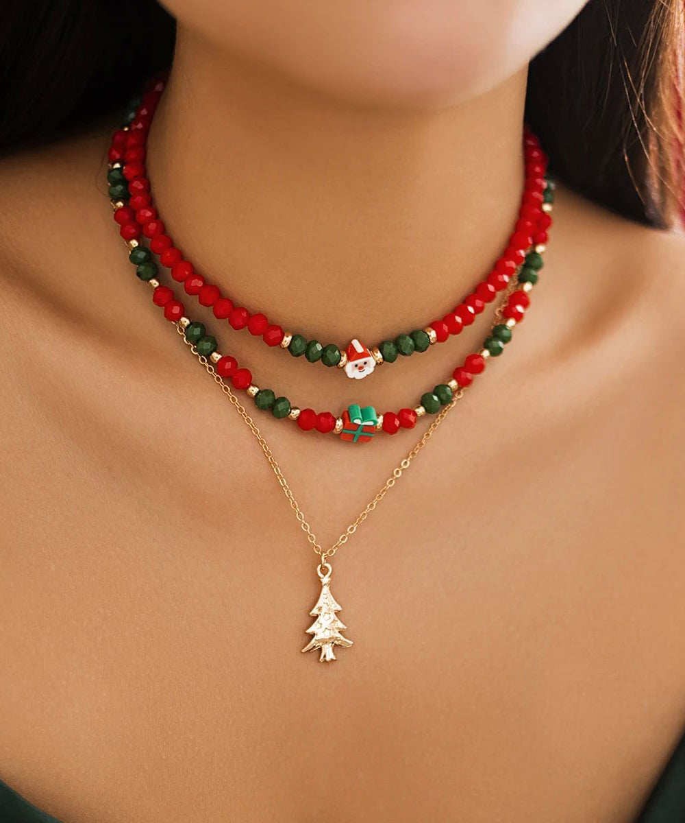 Korean Cute Red And Green Crystal Beaded Clavicle Necklace Fashion RA030