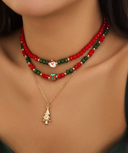 Korean Cute Red And Green Crystal Beaded Clavicle Necklace Fashion RA030