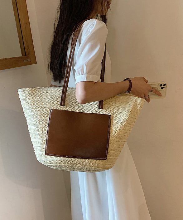 Sac à main en paille tissée polyvalente de grande capacité de style coréen HJ1048