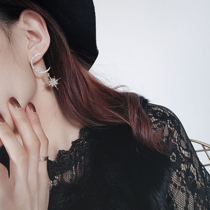 Rhinestone Drop Earring Star and Moon