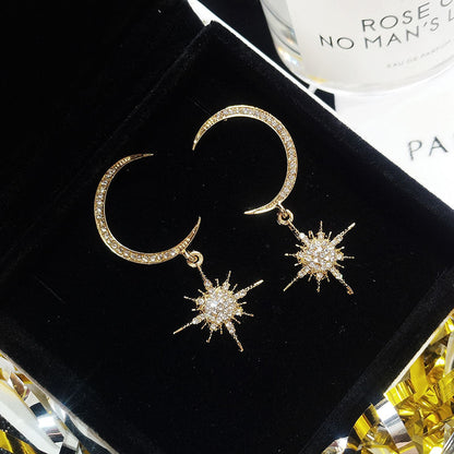 Rhinestone Drop Earring Star and Moon
