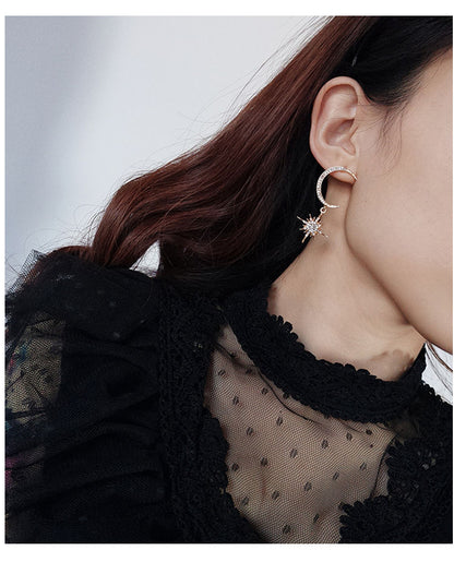 Rhinestone Drop Earring Star and Moon