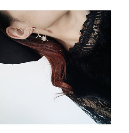 Rhinestone Drop Earring Star and Moon