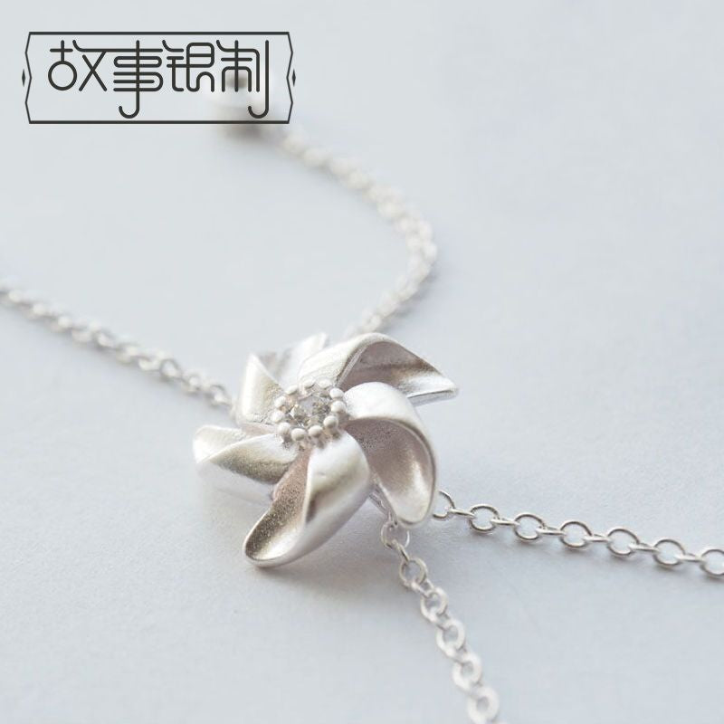 Sterling Silver Rhinestone Windmill 925 Pendant Necklace