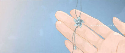 Sterling Silver Rhinestone Windmill 925 Pendant Necklace